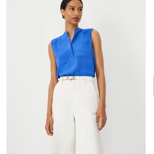 Ann Taylor Blue Sleeveless Camp Blouse